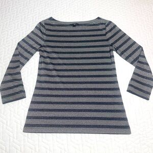 Banana Republic Sparkling Black and Gray Striped Long Sleeve Top